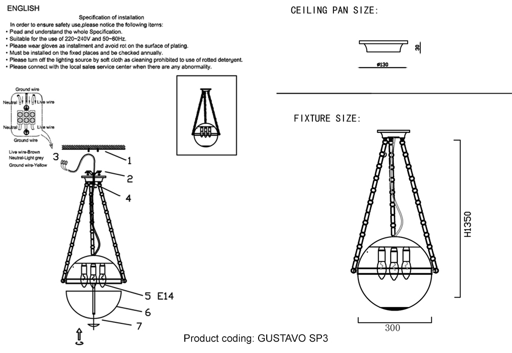 Светильник подвесной Crystal Lux GUSTAVO SP3 BRONZE