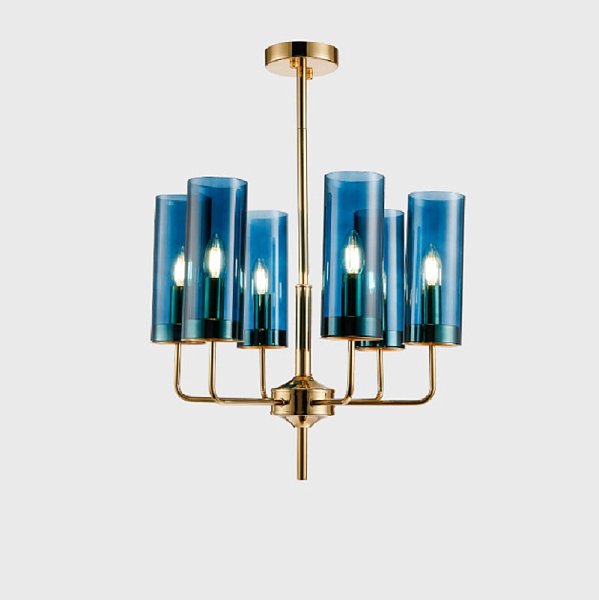 Люстра Agne Brass &amp; Blue Glass Tube Chandelier in 1970 8 Синий by ImperiumLoft