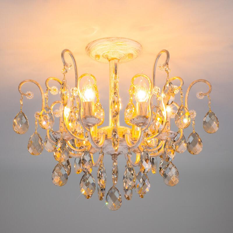 Люстра на штанге Eurosvet 10022/6 белый с золотом/ тонированный хрусталь Strotskis