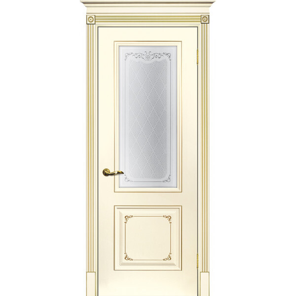 Межкомнатная дверь Graf Смальта 14 Сатинат, шелкотрафаретная печать Слоновая кость ral 1013 патина золото (2000 х 600)