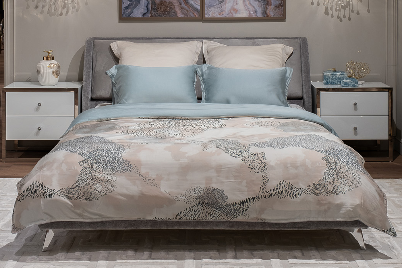 Пододеяльник Нувола 145х210см бирюзовый с принтом Garda Decor 144HF-70602