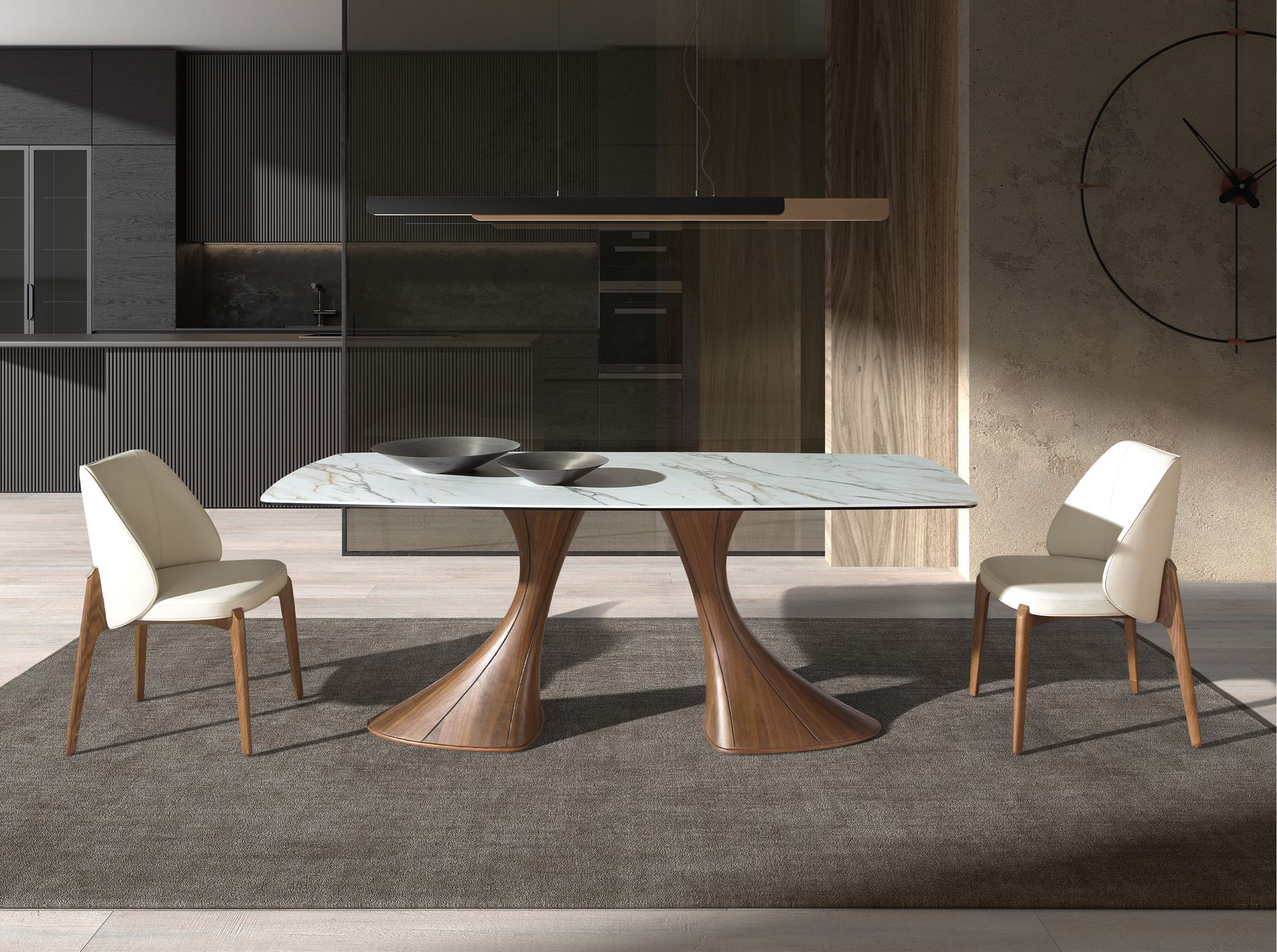 Обеденный стол 1174 овальный с мраморной керамикой и орехом Angel Cerda