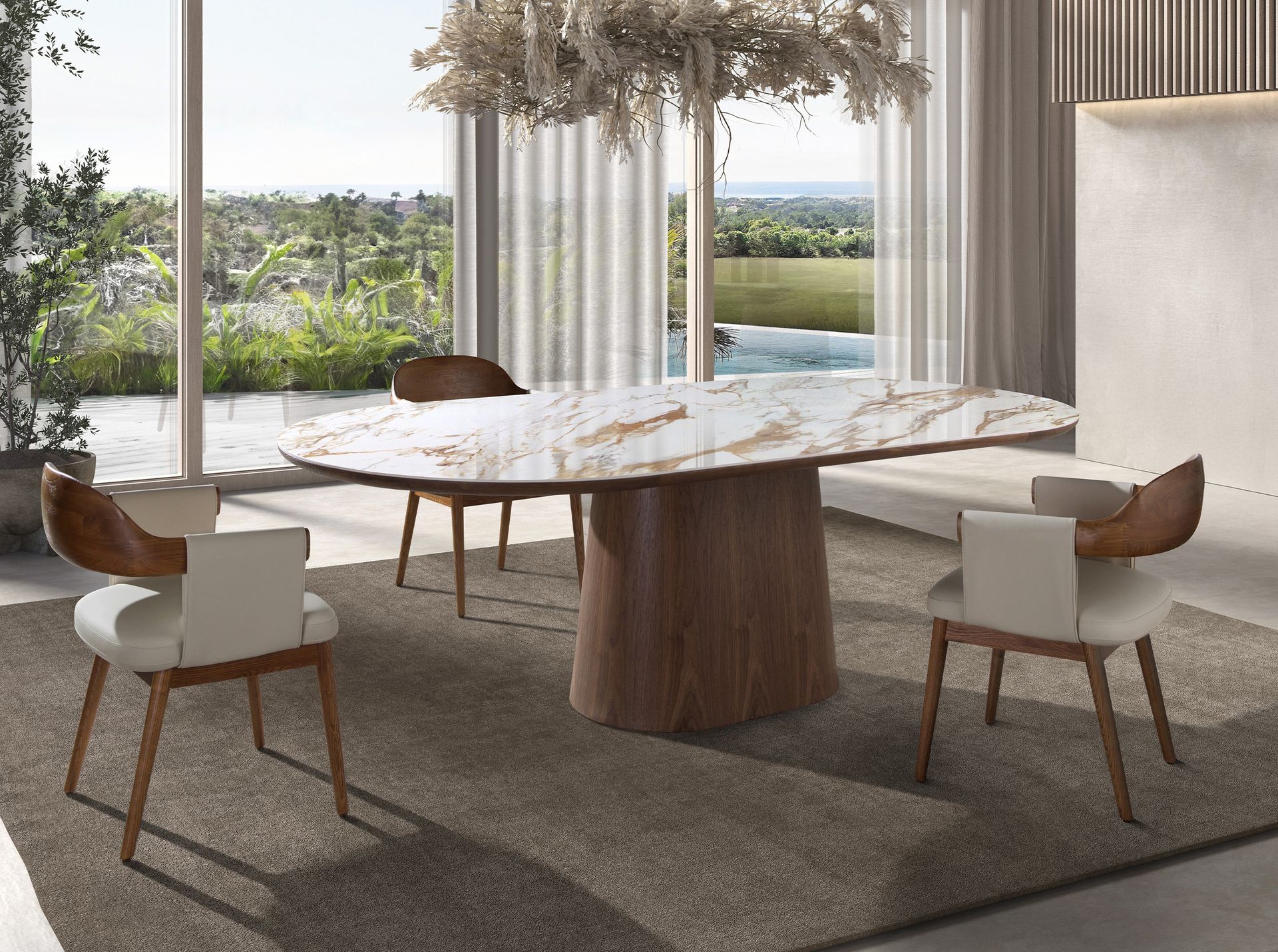Обеденный стол 1173 из керамики в мраморной отделке и ореха Angel Cerda
