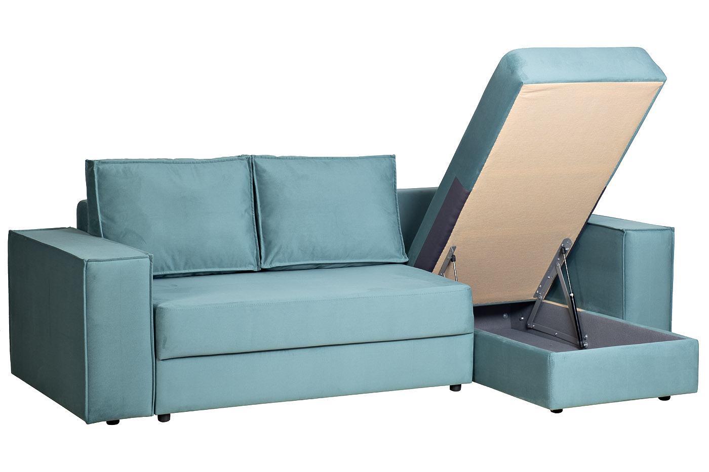 Диван Bergamo трехместный с канапе правый раскладной бирюзовый Garda Decor BERGAMO-3MR-1K-БИРЮЗОВЫЙ-Vel43