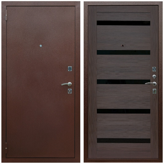 Дверь входная Graf Эконом Антик медь / МДФ 16 мм СБ-14 Эковенге стекло черное