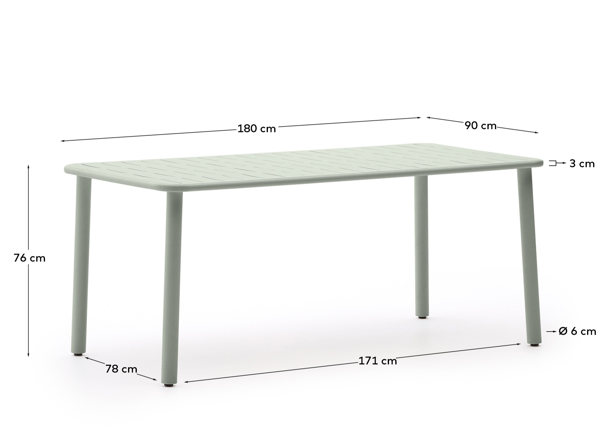 Уличный стол Brai из оцинкованной стали бирюзового цвета 180 x 90 см La Forma (ex Julia Grup)