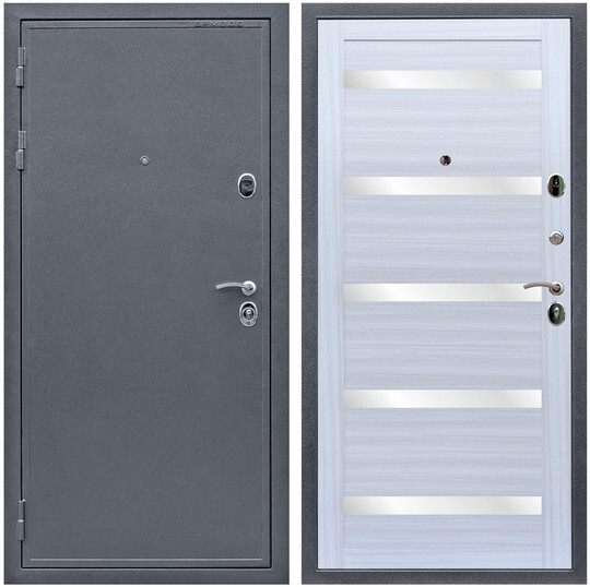 Дверь входная Graf Лондон 2 Антик серебро / МДФ 16 мм СБ-14 Сандал белый стекло белое