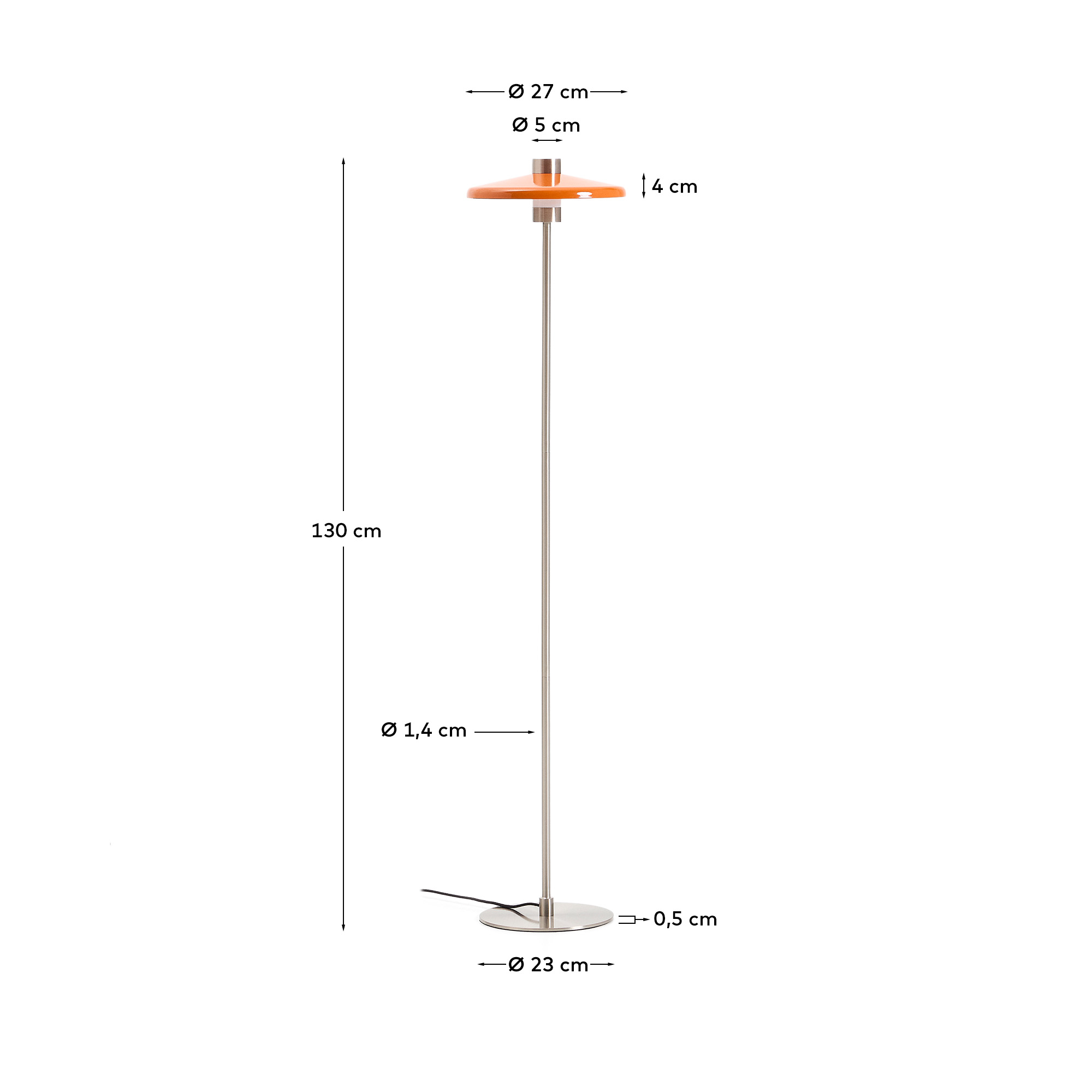 Торшер Nuvira из светло-серого матового металла с оранжевым абажуром La Forma (ex Julia Grup)