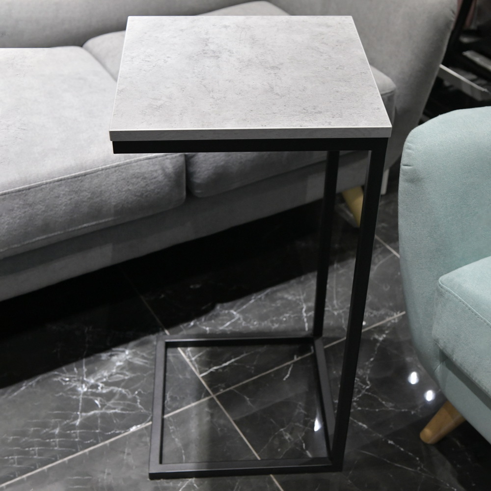 Придиванный столик Loft 35x35см, серый мрамор с чёрными ножками Bradex Home RF 0355