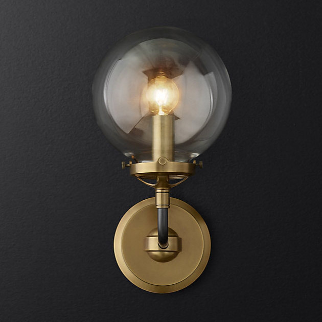 Бра Restoration Hardware Bistro Globe Clear Glass Single Sconce Brass