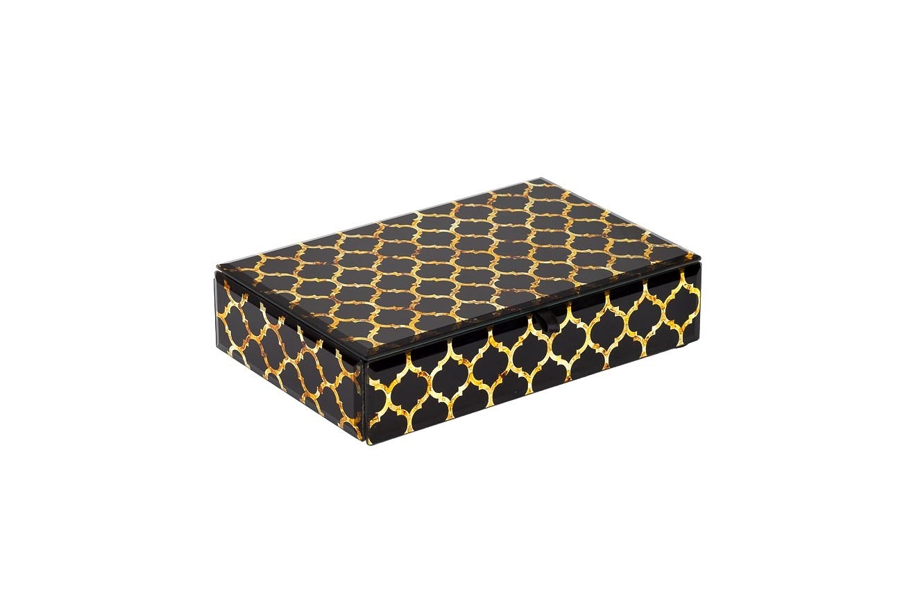 Шкатулка стеклянная с золотым узором Garda Decor KFJ312
