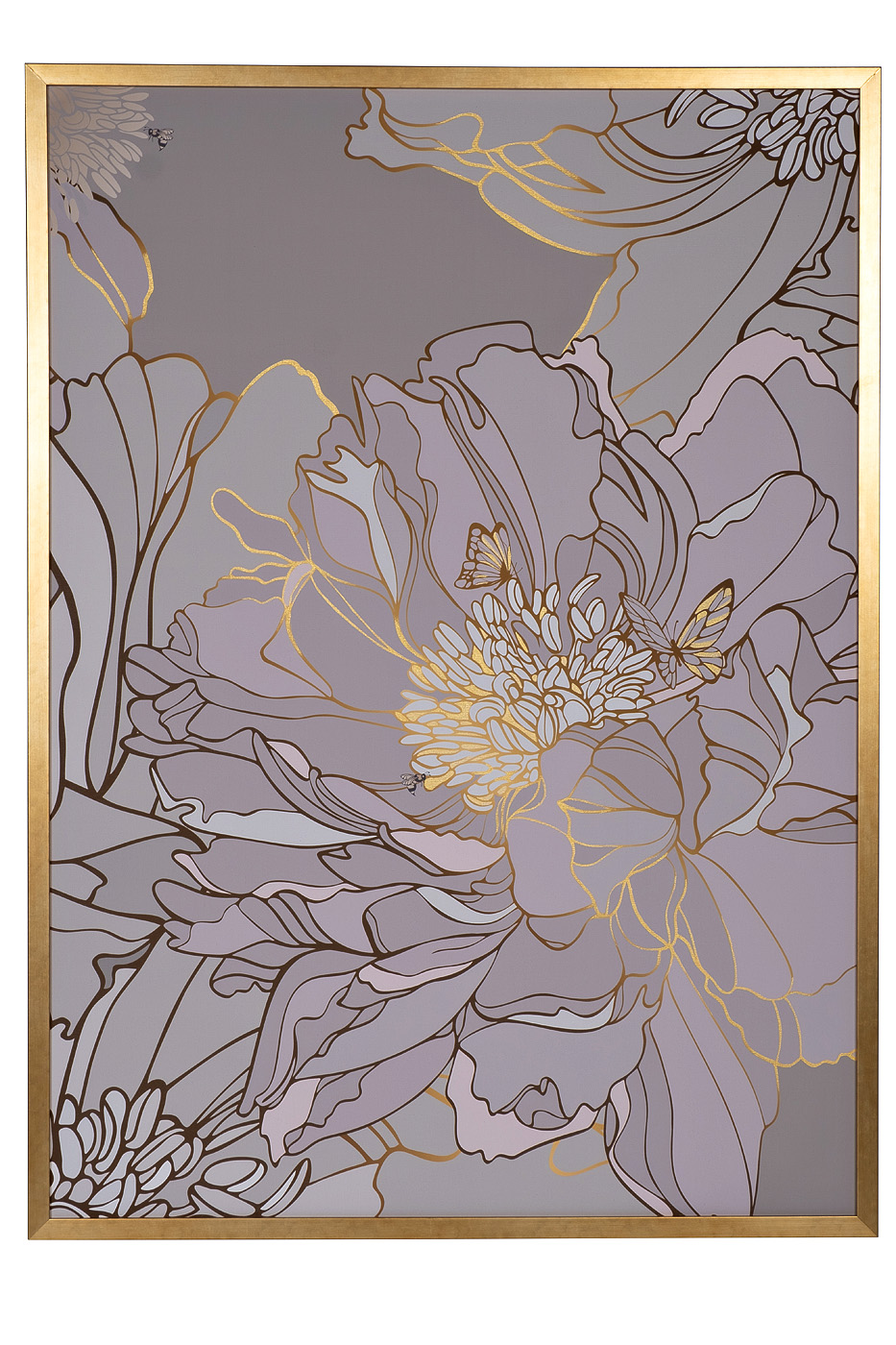 Холст Пион в золотом багете Garda Decor 89VOR-PEONY