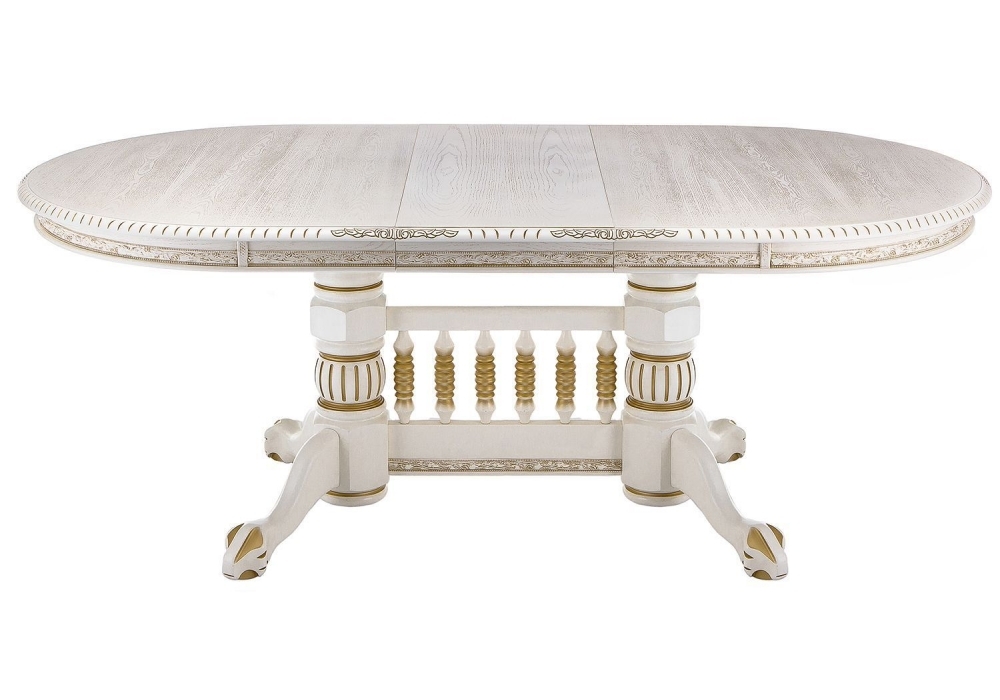 Стол деревянный Woodville Кантри 160 молочный с золотой патиной 406078