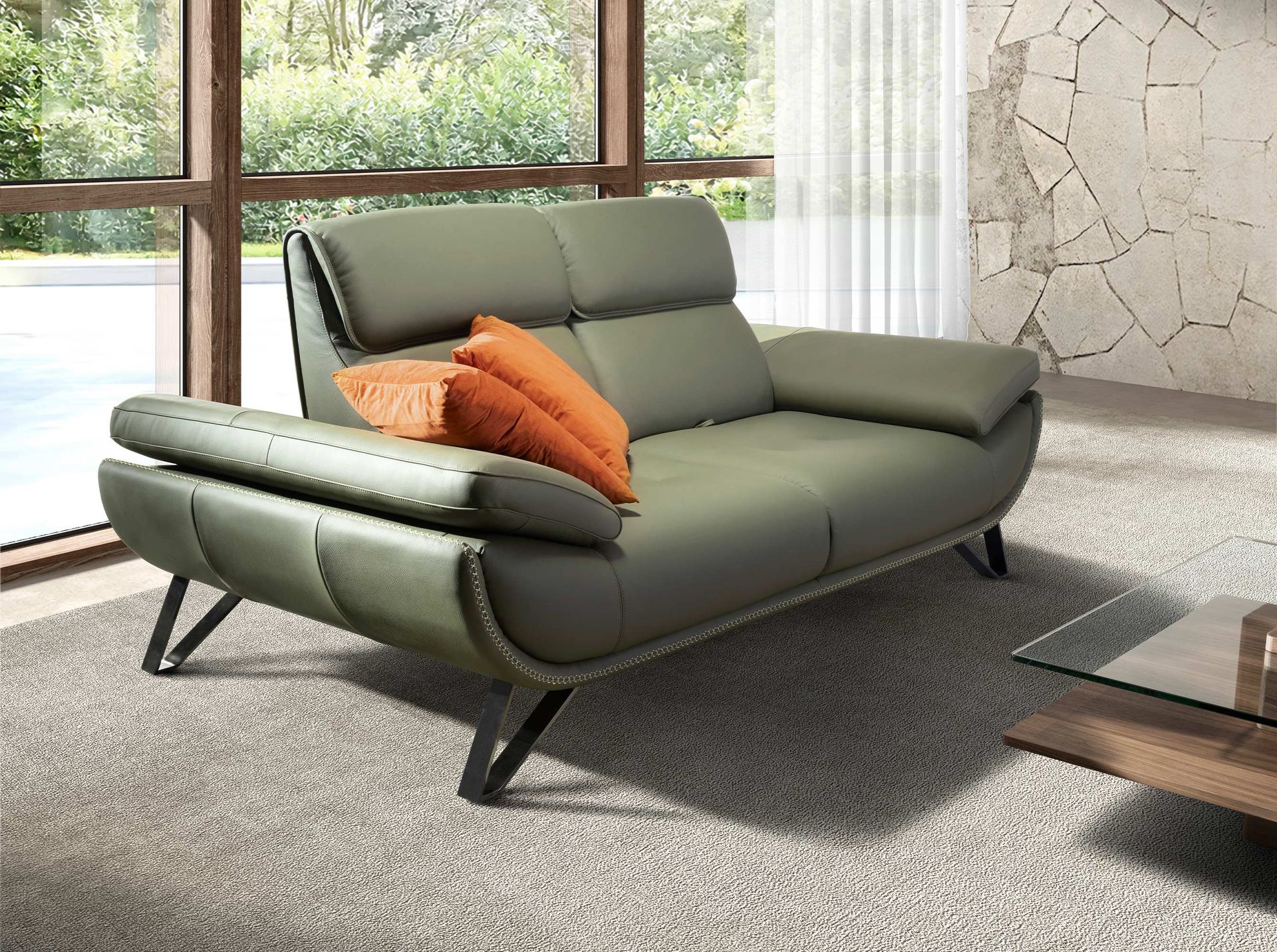 2-местный кожаный диван 6246 оливкового цвета Angel Cerda