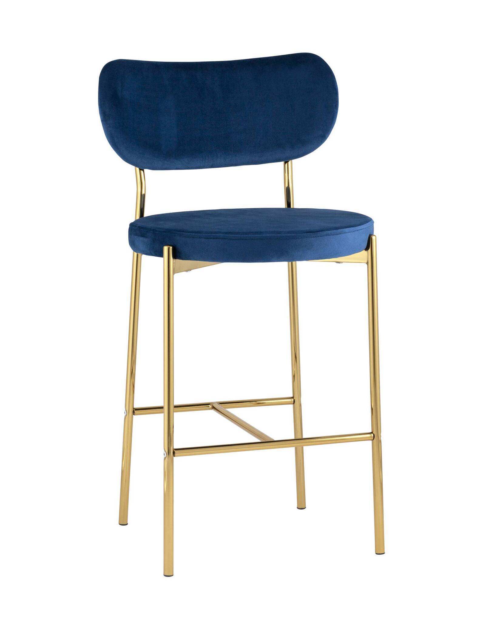 Стул полубарный Барбара велюр синий золотые ножки Stool Group