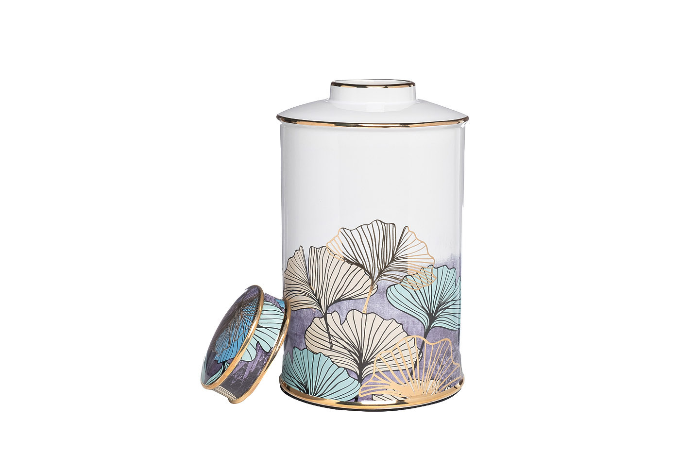 Ваза керамическая с крышкой белая "Листья Гинкго" Garda Decor 55RD4540L