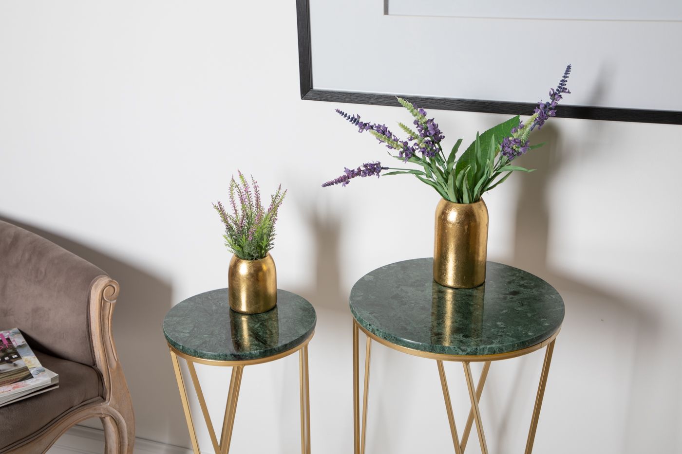 Столики приставные с зеленым мрамором, набор Glasar 54-046/045