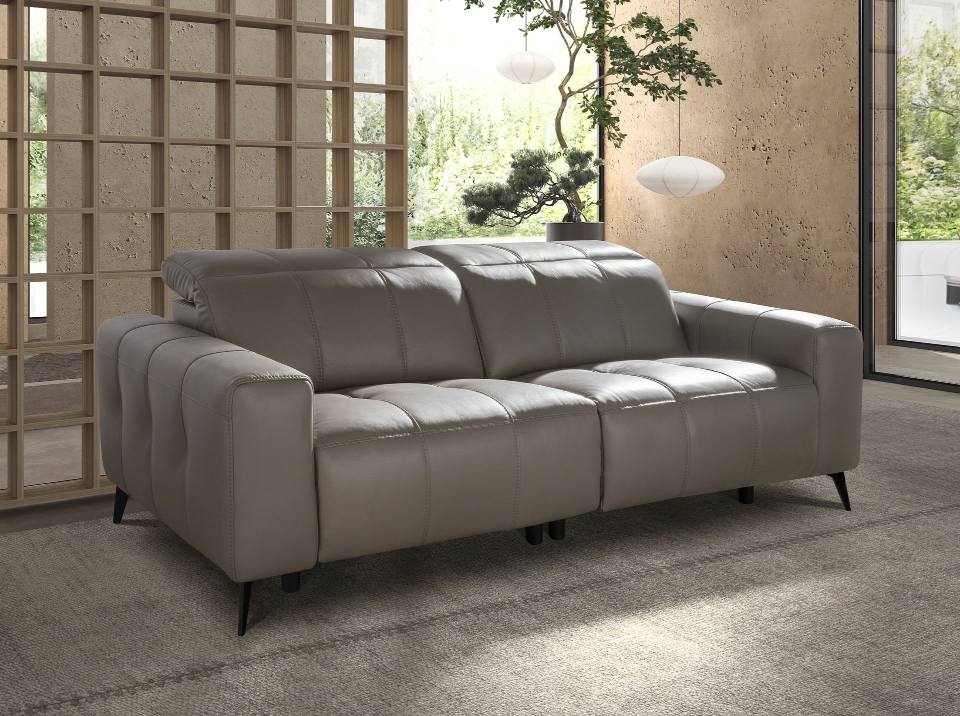 3-местный диван с реклайнером из серой кожи модель 6210 Angel Cerda