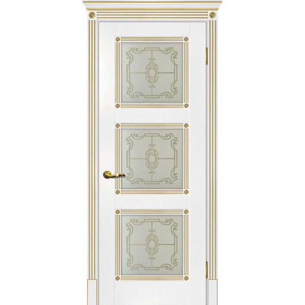 Межкомнатная дверь Graf Флоренция-4 Сатинат, контурный полимер золото белый, патина золото (2000 х 600)