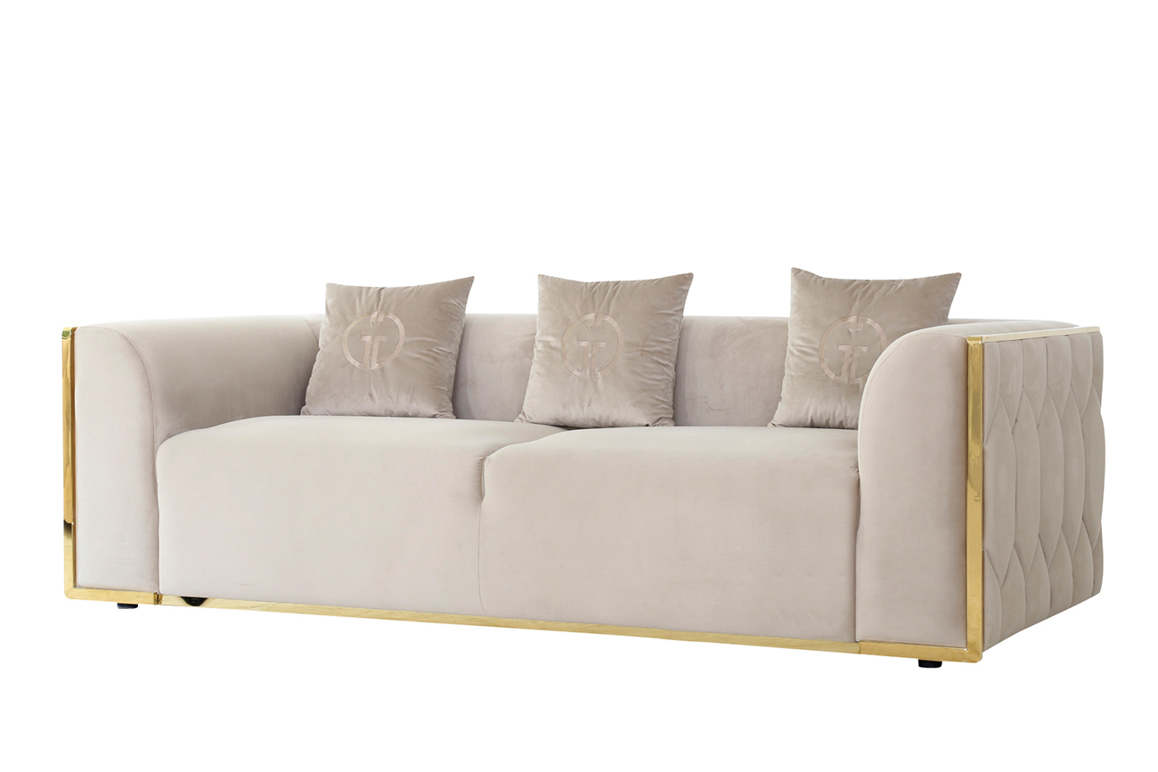 Диван Bern трехместный велюровый бежевый Garda Decor 102AN-DIV-9173-BEG