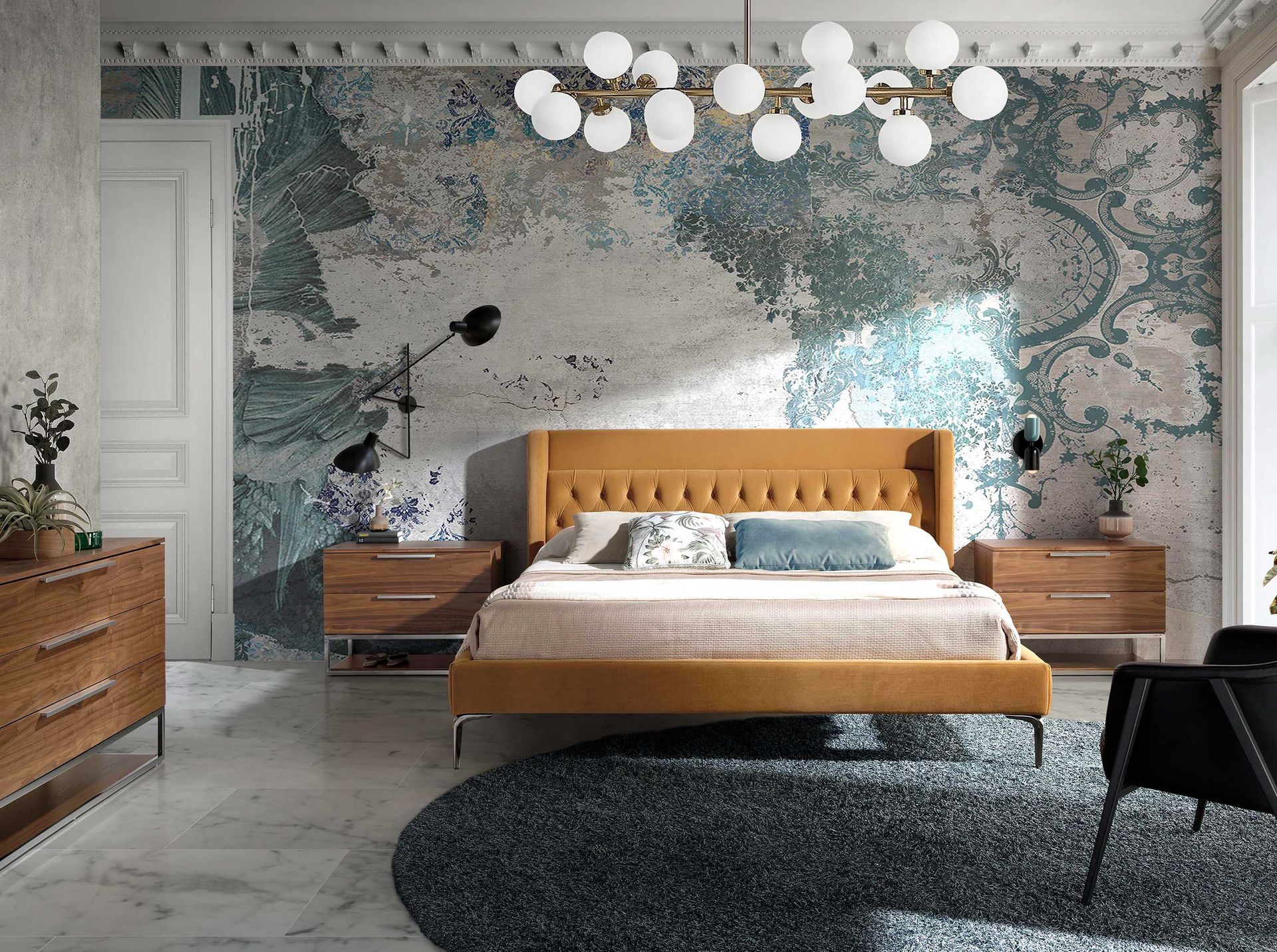 Кровать 7124  из бархата горчичного цвета 180 x 200 Angel Cerda