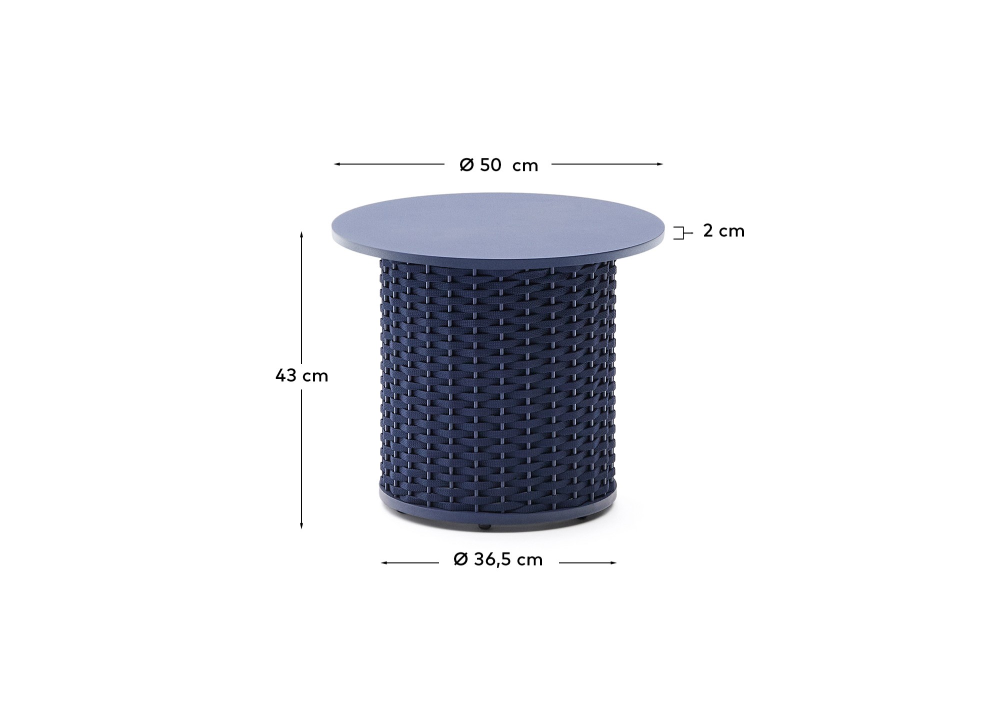 Уличный приставной столик Sedalis из алюминия и веревки синего цвета Ø50 см La Forma (ex Julia Grup)