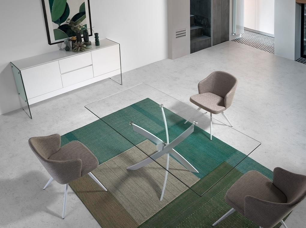 Прямоугольный обеденный стол из закаленного стекла и белой стали 1138-160x95 Angel Cerda