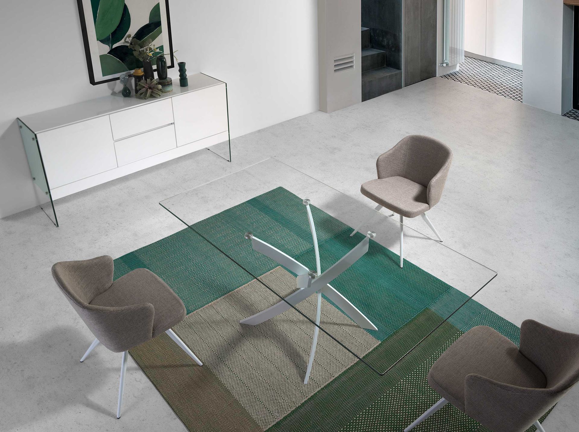 Прямоугольный обеденный стол 1138/F2133-BLANCO 150x95 стеклянный с белыми ножками Angel Cerda