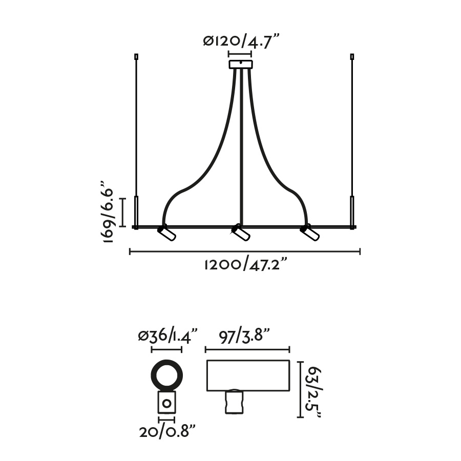 CLAP Линейный подвесной светильник черный 3x6W 3000K 38º Faro