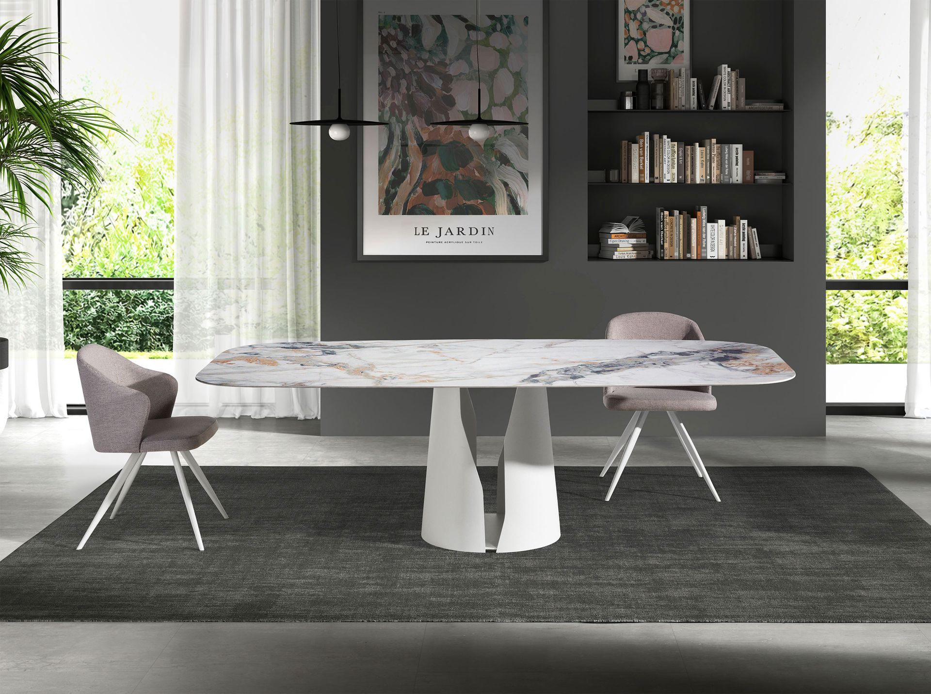 Обеденный стол 1135/DT957 из керамики в мраморной отделке Oval Barrel Angel Cerda