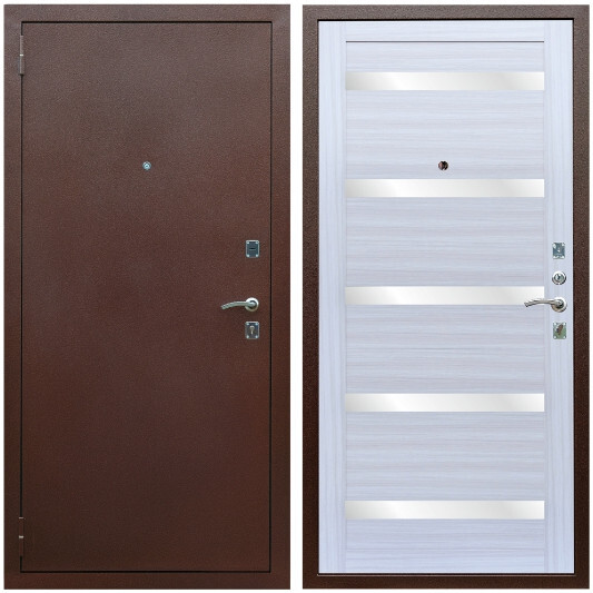 Дверь входная Graf Эконом Антик медь / МДФ 16 мм СБ-14 Сандал белый стекло белое