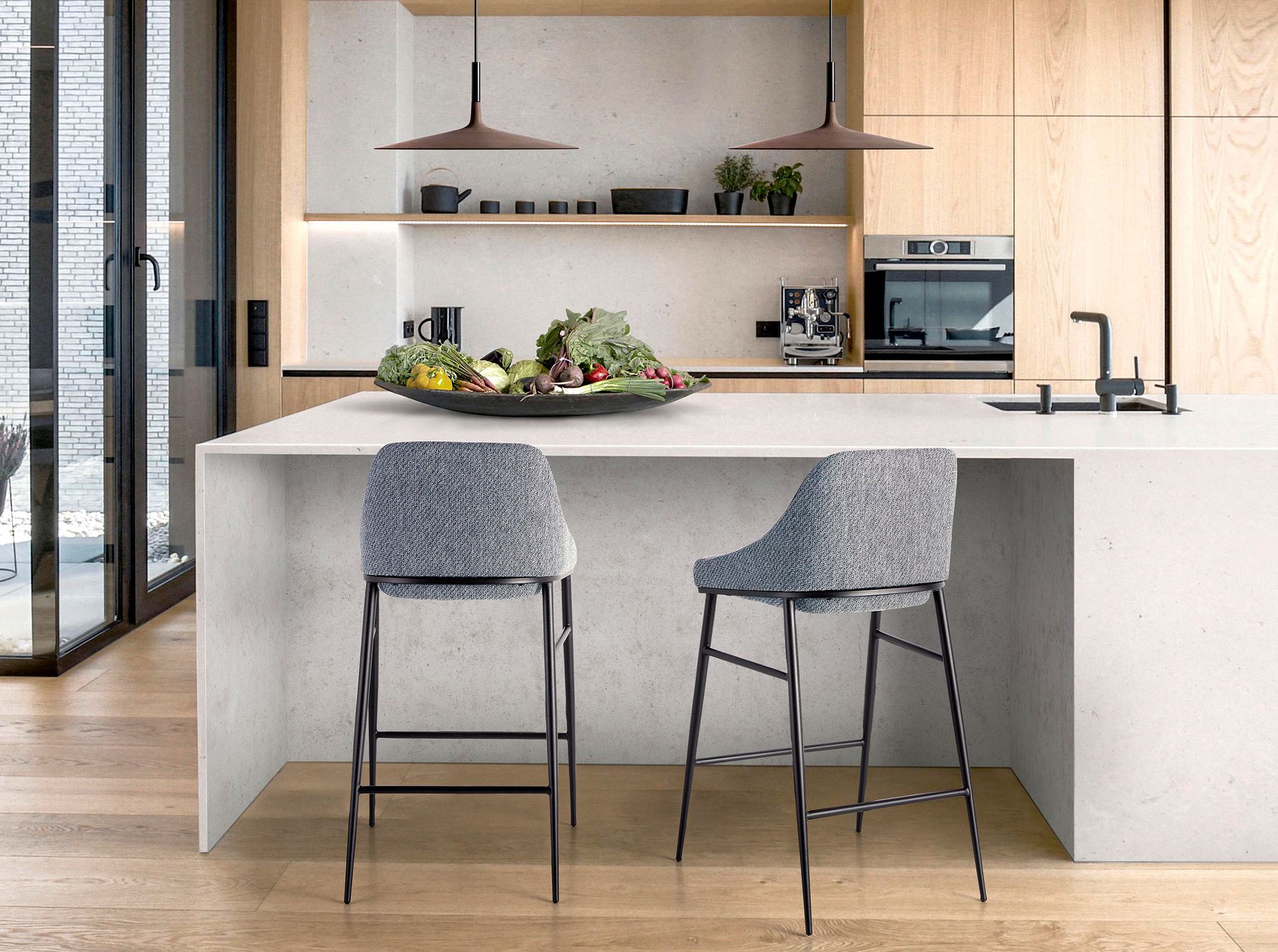 Барный стул A189/4103 с тканевой обивкой и стальной конструкцией Angel Cerda