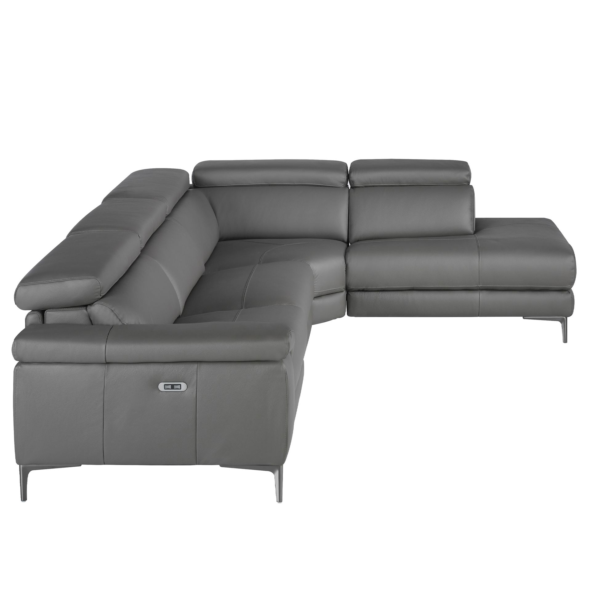 Угловой диван с реклайнером 5320-R-M9019 /6111 серый кожаный Angel Cerda