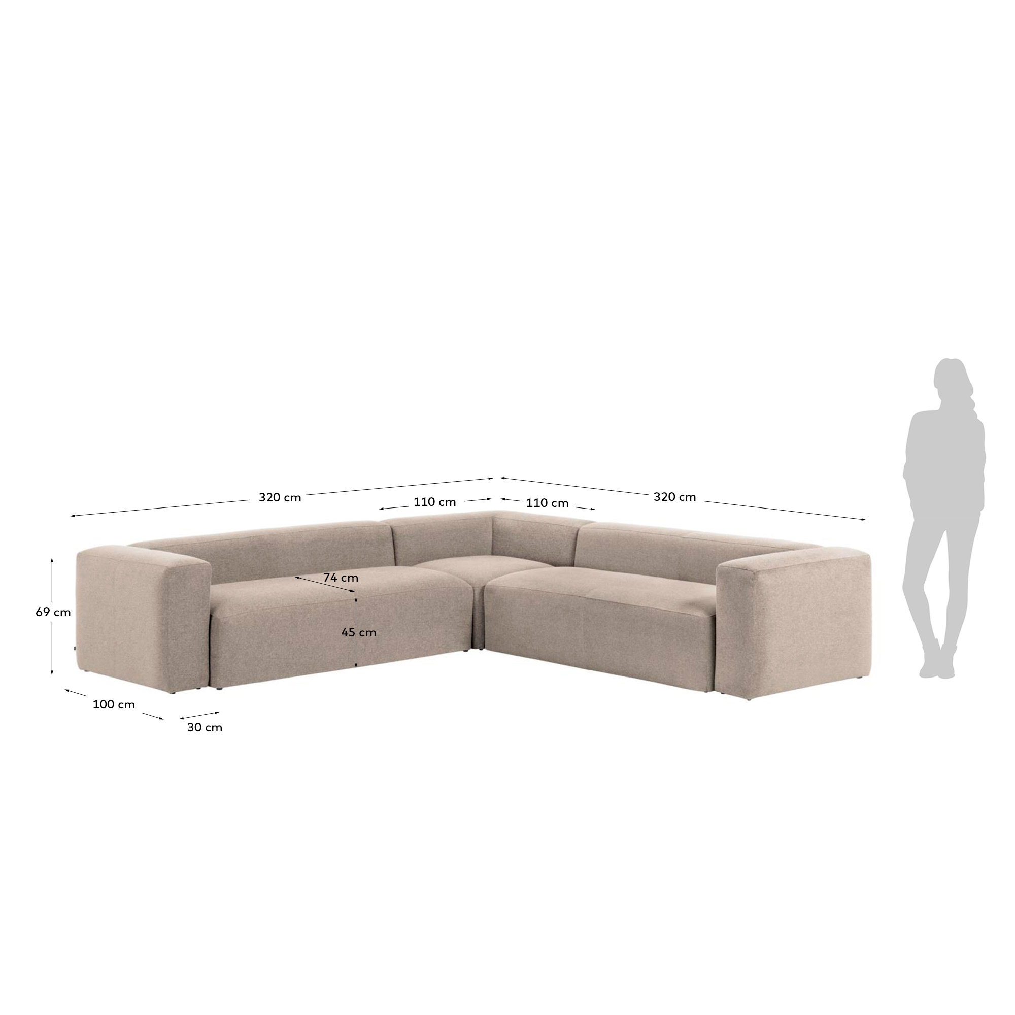 Диван угловой 6 местный Blok 320 x 320 cm бежевый La Forma (ex Julia Grup)