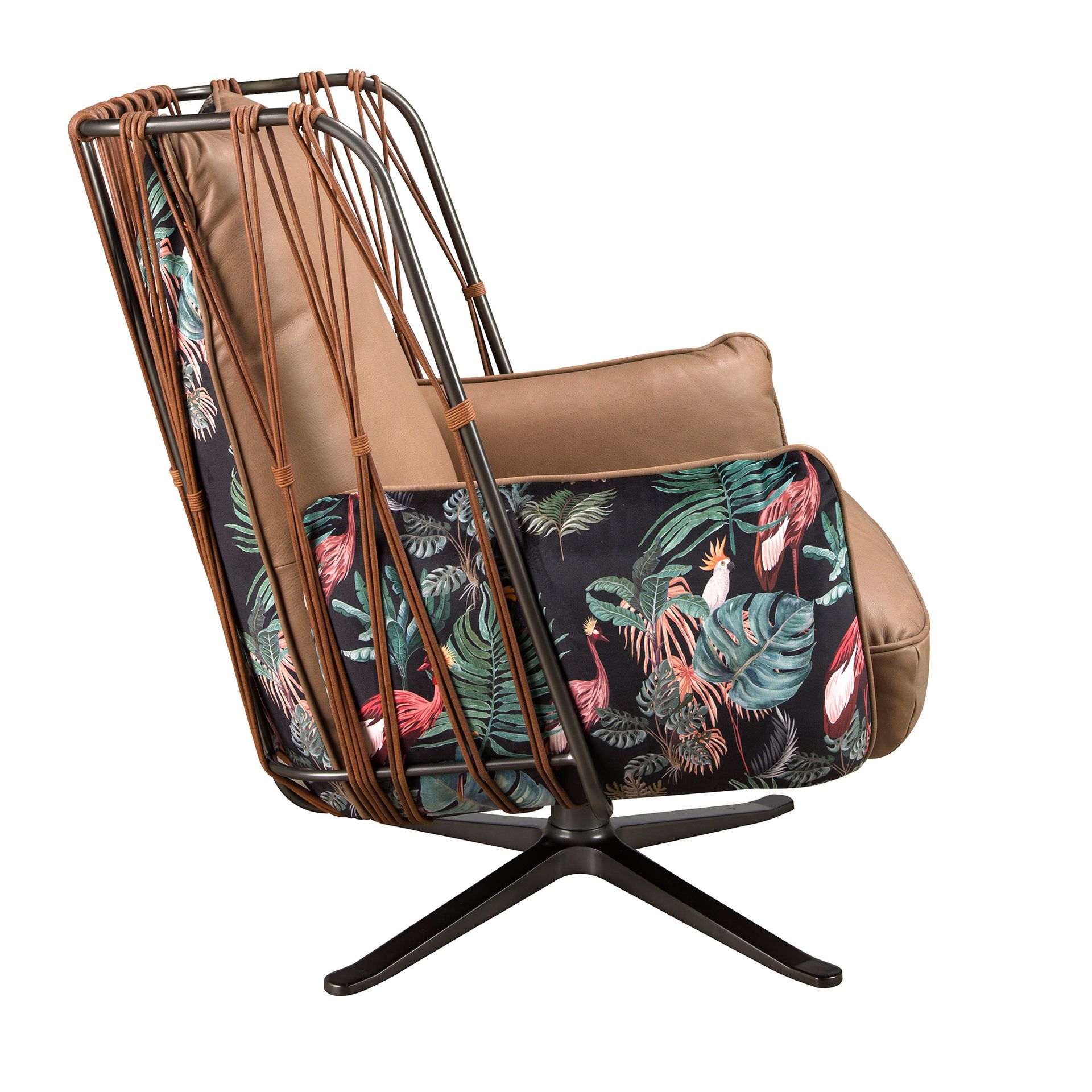 Кресло поворотное 5168 из коричневой кожи и ткани с коричневым принтом Angel Cerda