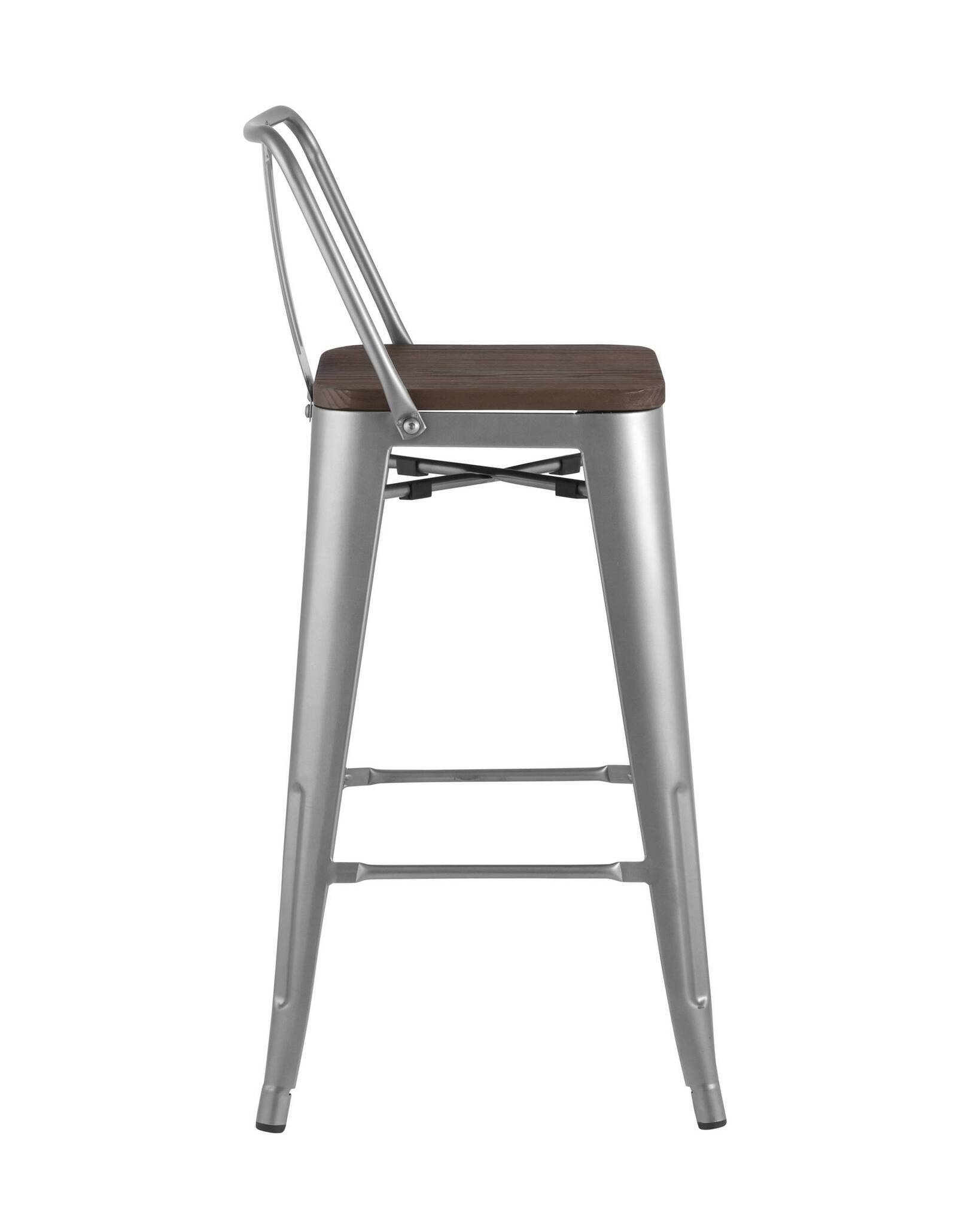 Стул полубарный TOLIX WOOD со спинкой серебристый матовый Stool Group
