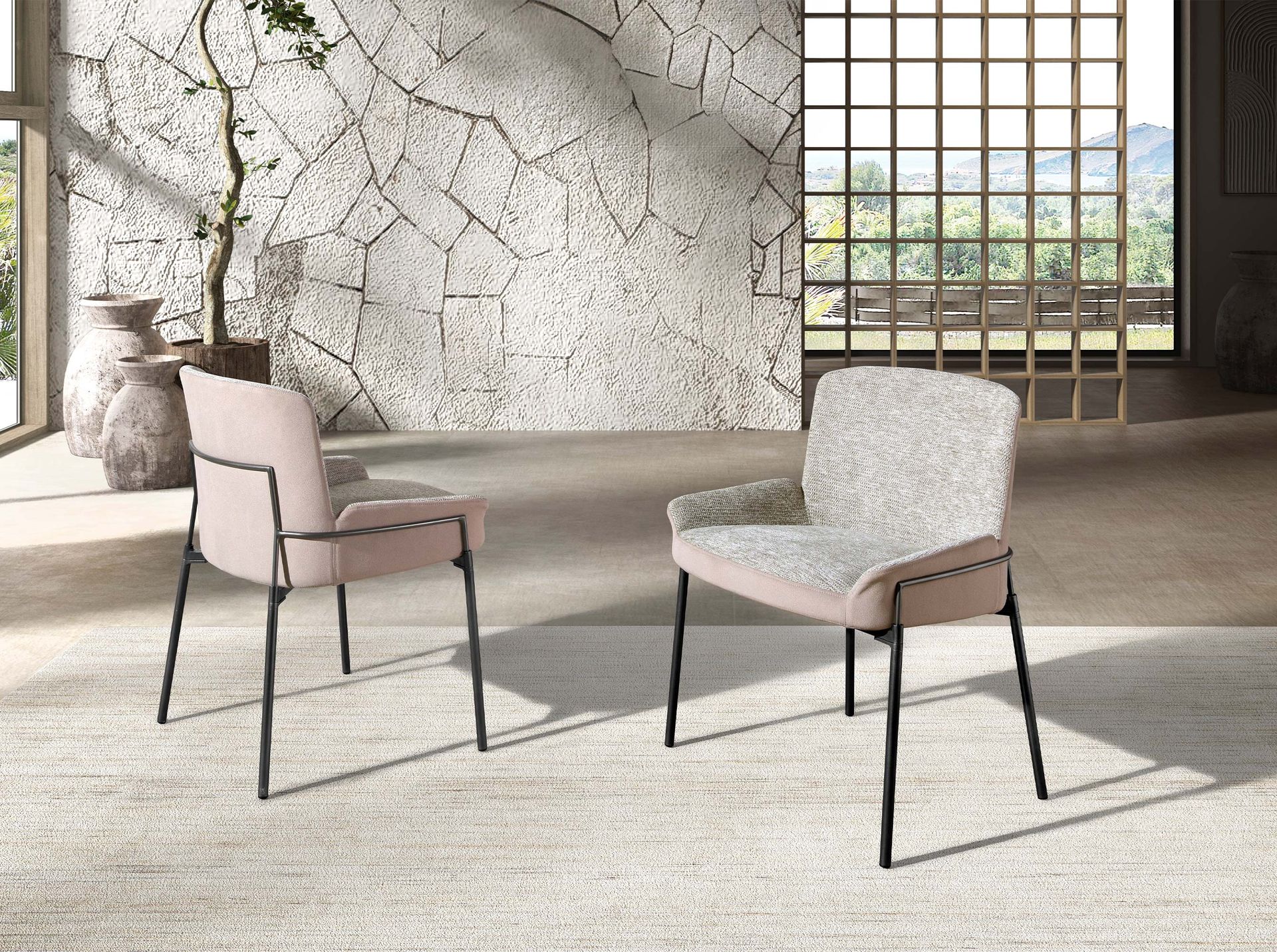 Стул 4171 из серой ткани и коричневого бархата Angel Cerda