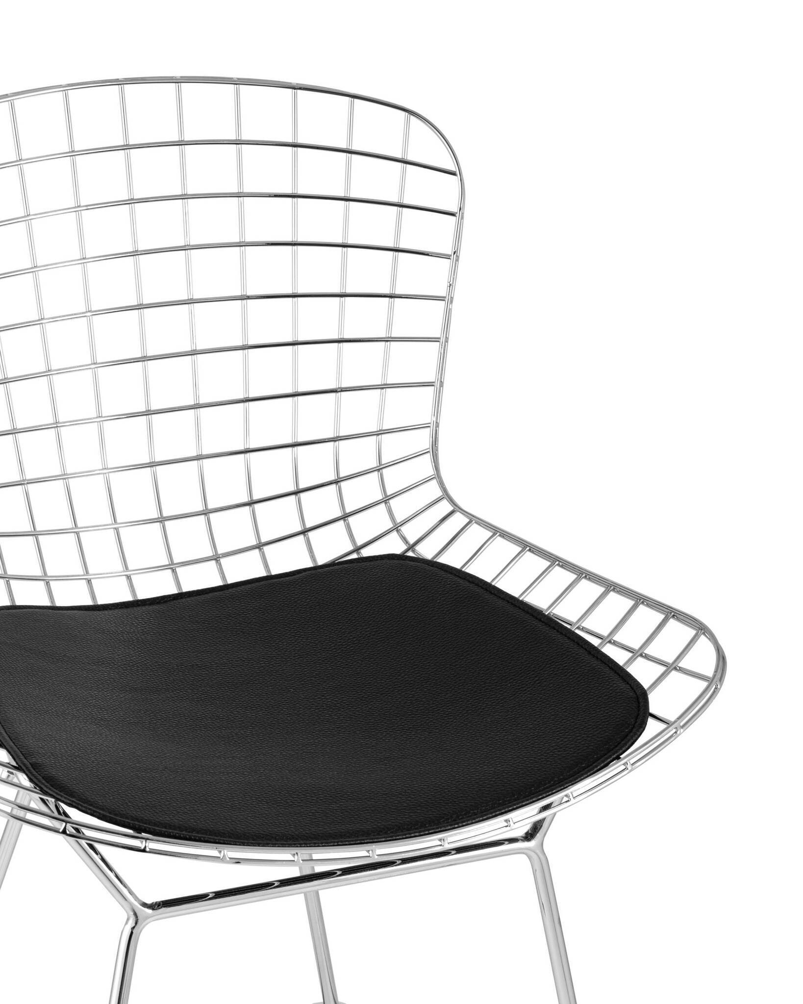 Стул полубарный с низкой спинкой Bertoia хромированный с черной подушкой Stool Group