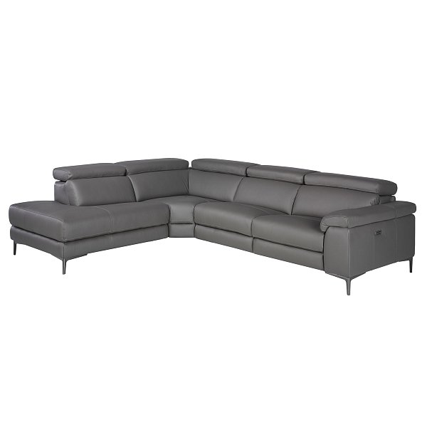 Угловой диван с реклайнером 5320-L-M9019 /6112 серый кожаный Angel Cerda