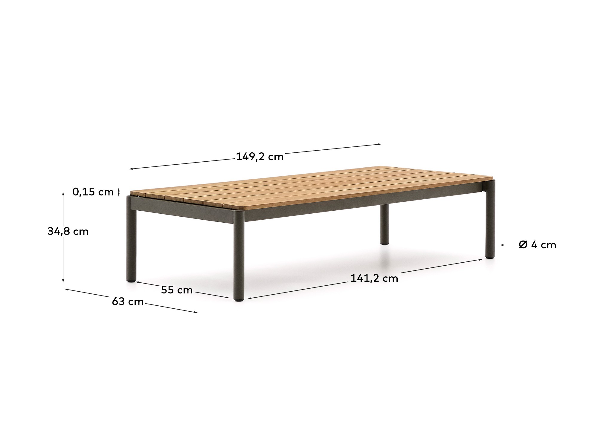 Журнальный столик Sorells из зеленого алюминия и тикового дерева 63 x 144,6 см La Forma 253953