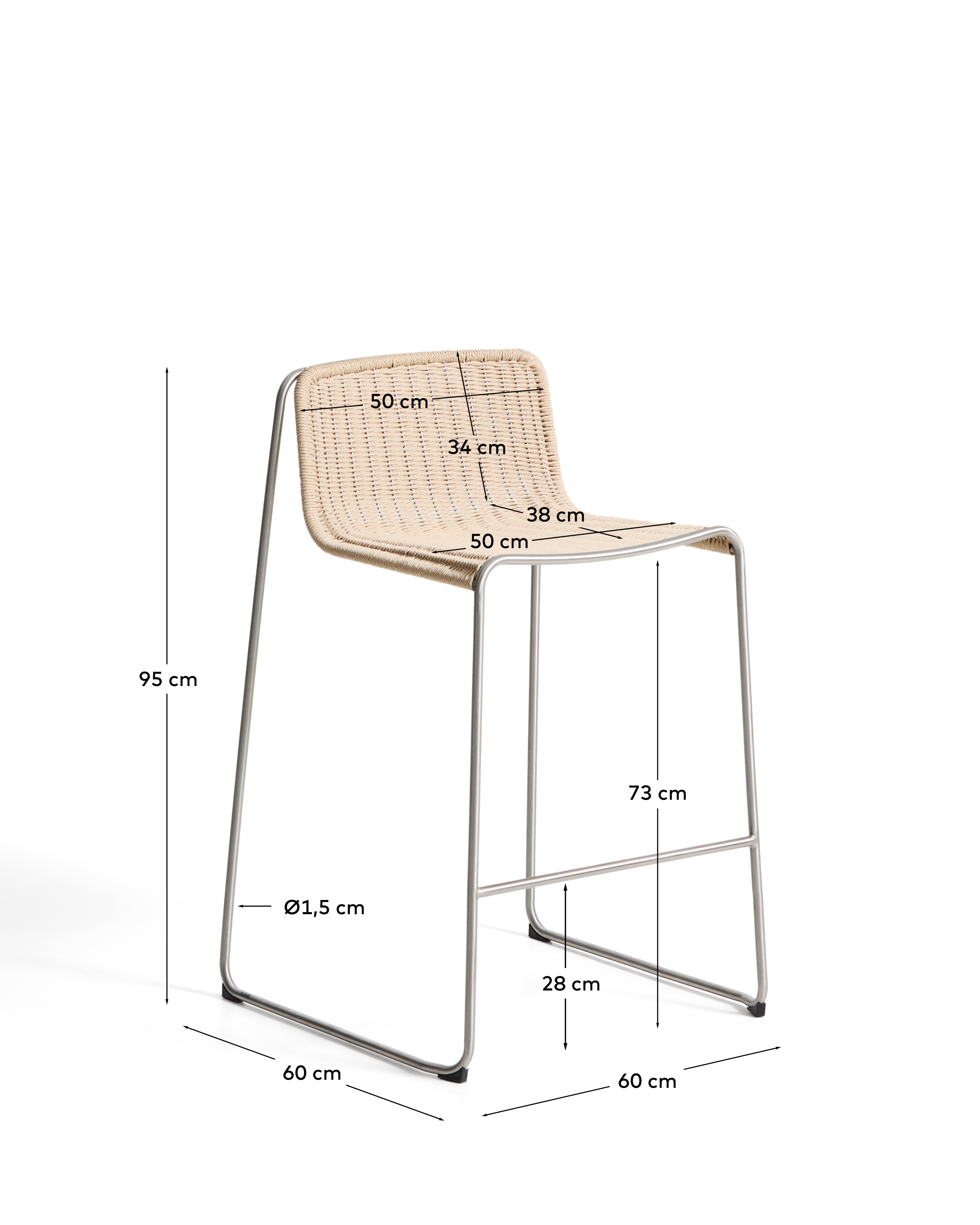 Уличный барный стул Tavari из бежевой веревки и стали La Forma 481659