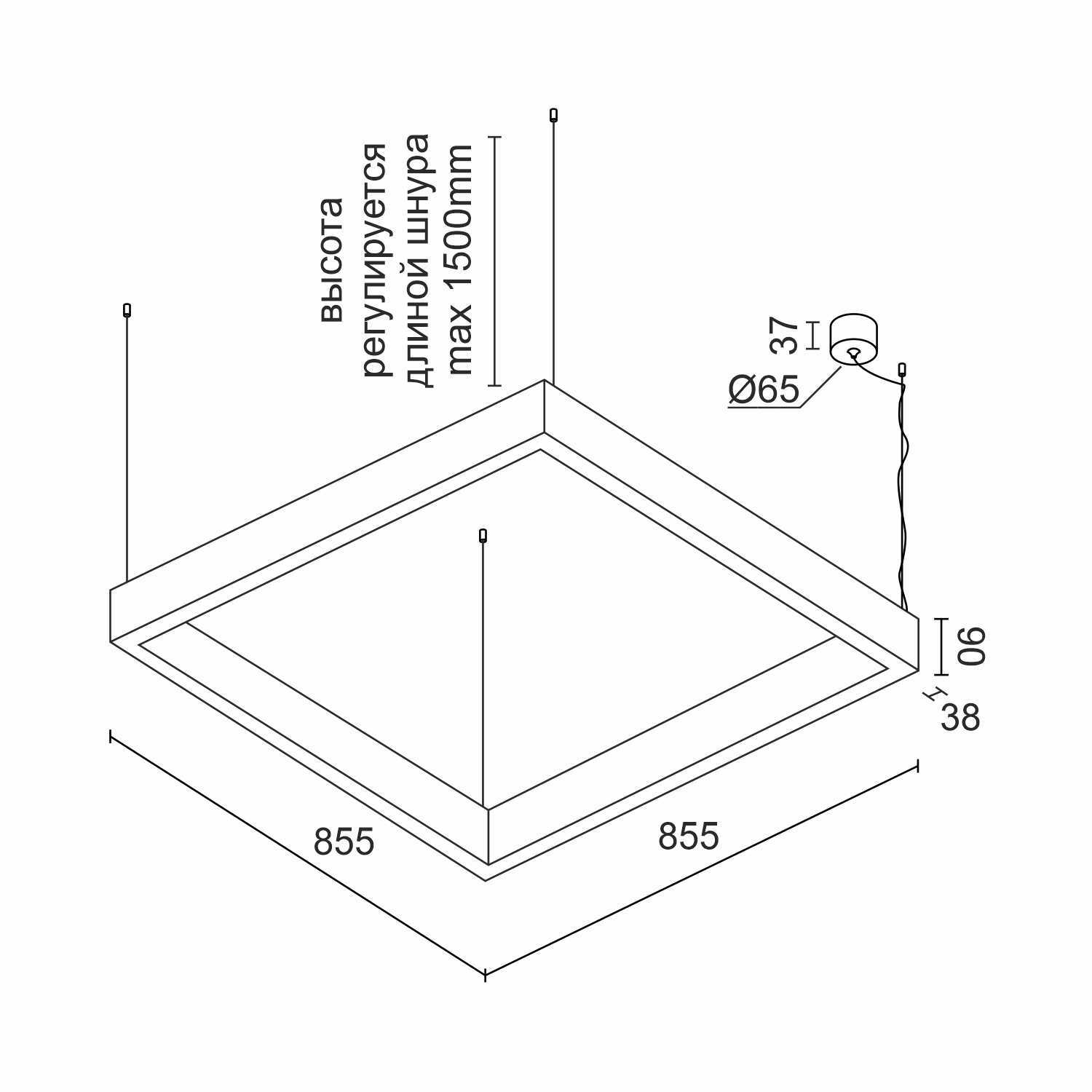 Подвесной светодиодный светильник Ledron KVADRO HL 855 Black 3000K