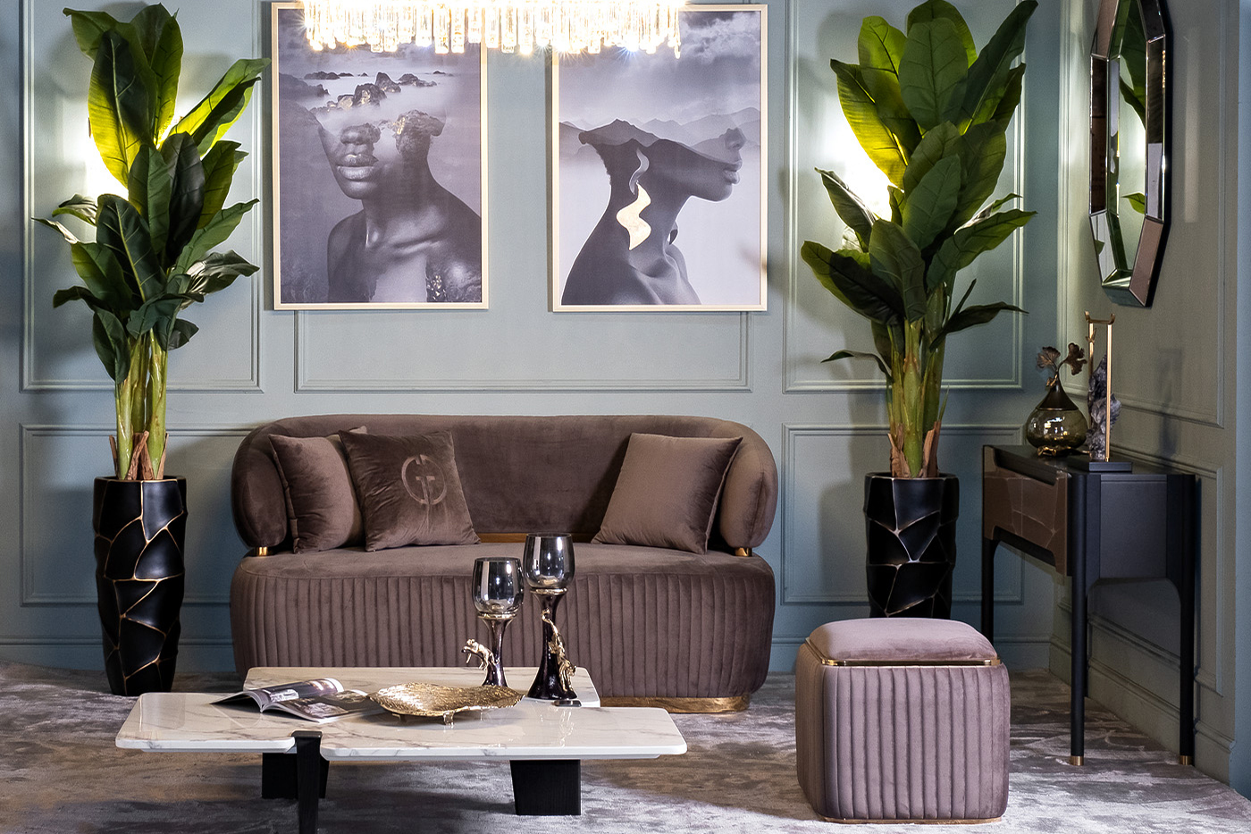 Диван Glarus двухместный велюровый коричневый Garda Decor 102AN-DIV-1302-KOR