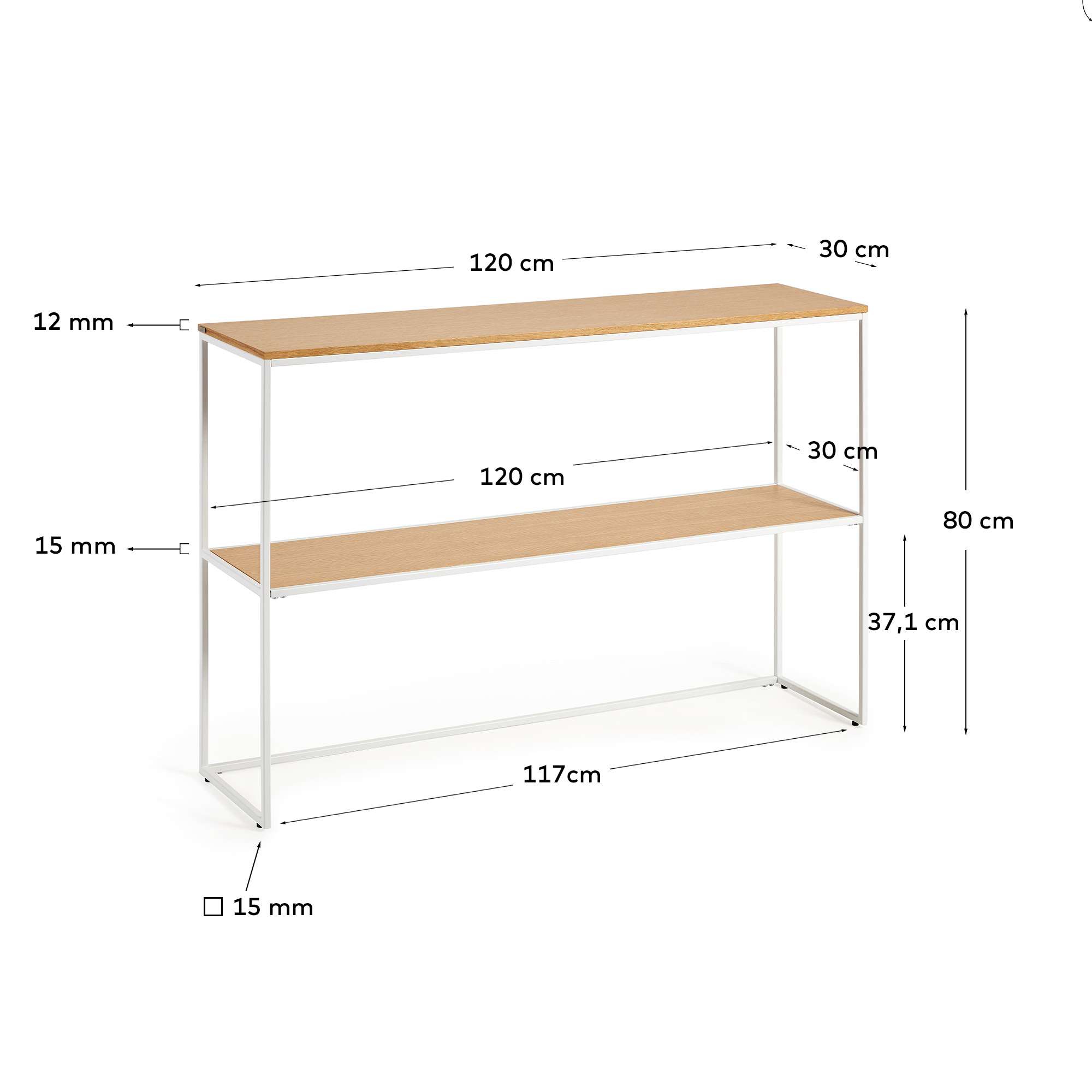 Yoana Консоль из дубового шпона и основой из белого металла 120 x 80 см La Forma (ex Julia Grup)