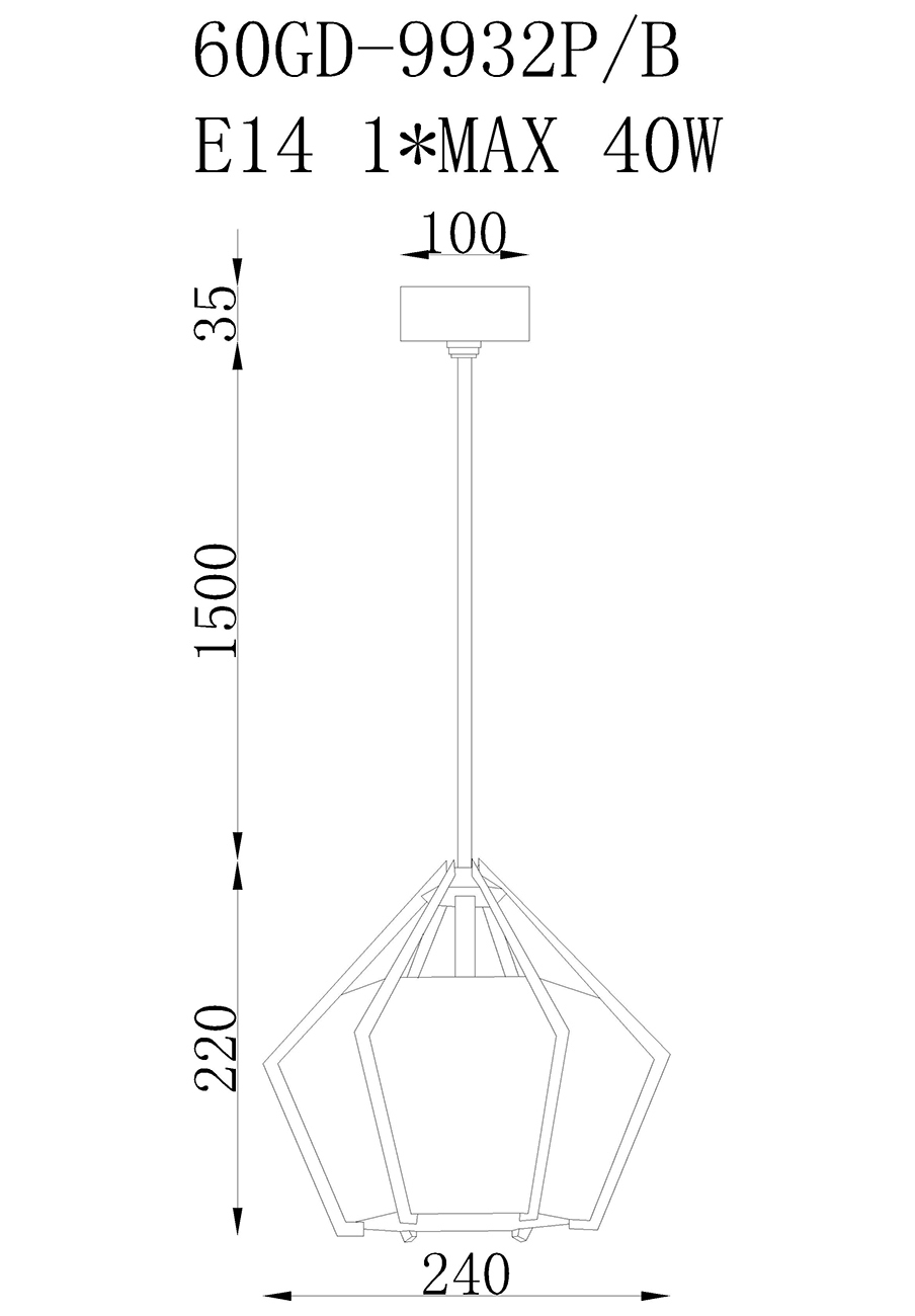 Светильник потолочный подвесной со стеклом Garda Decor 60GD-9932P/B