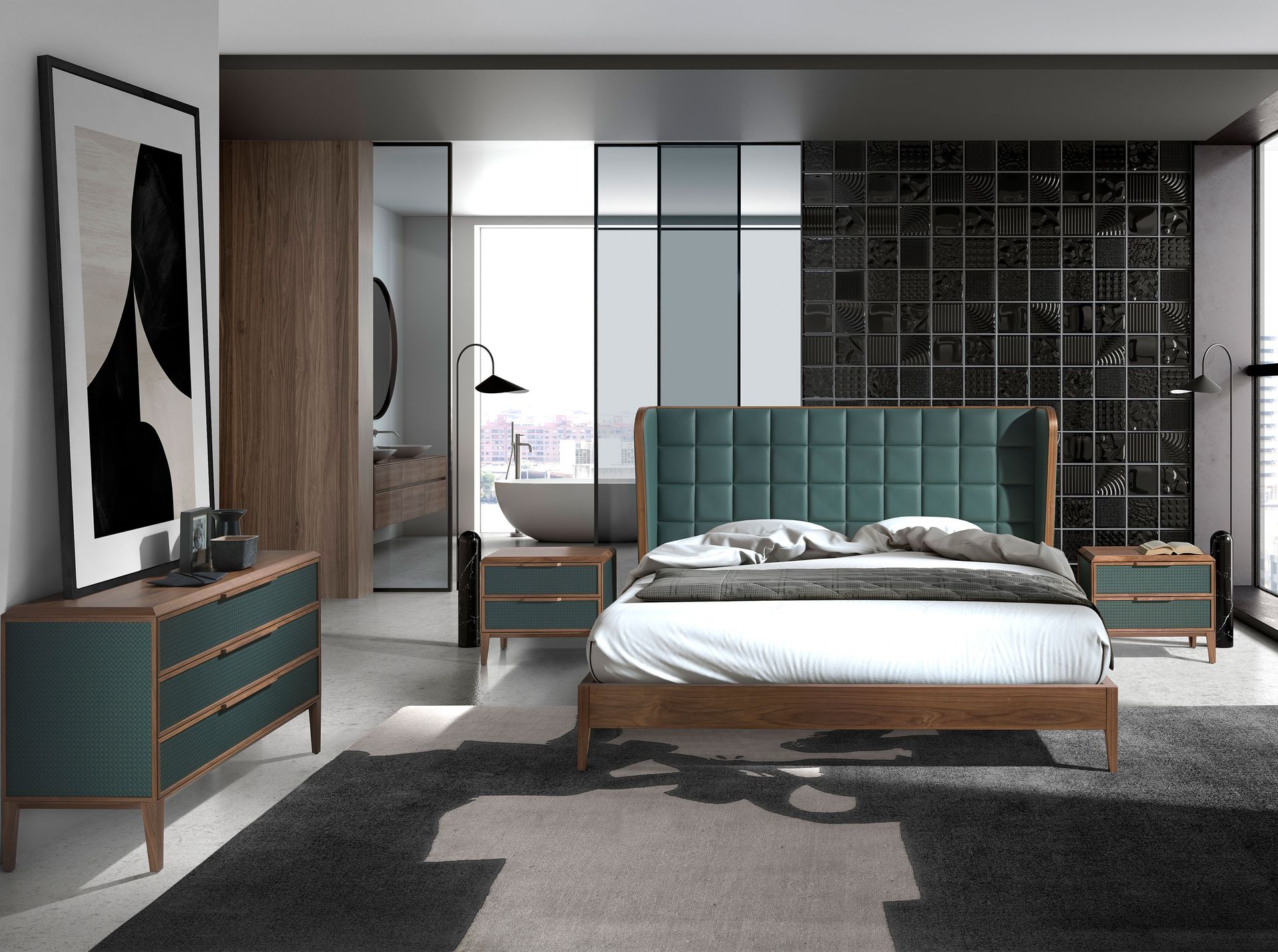 Прикроватная тумбочка 7149/CP2305-H темно-зеленого цвета из пластика и ореха Angel Cerda