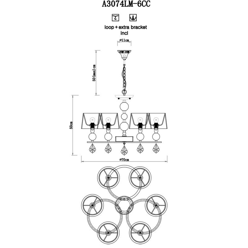 Подвесная люстра Arte Lamp A3074LM-6CC