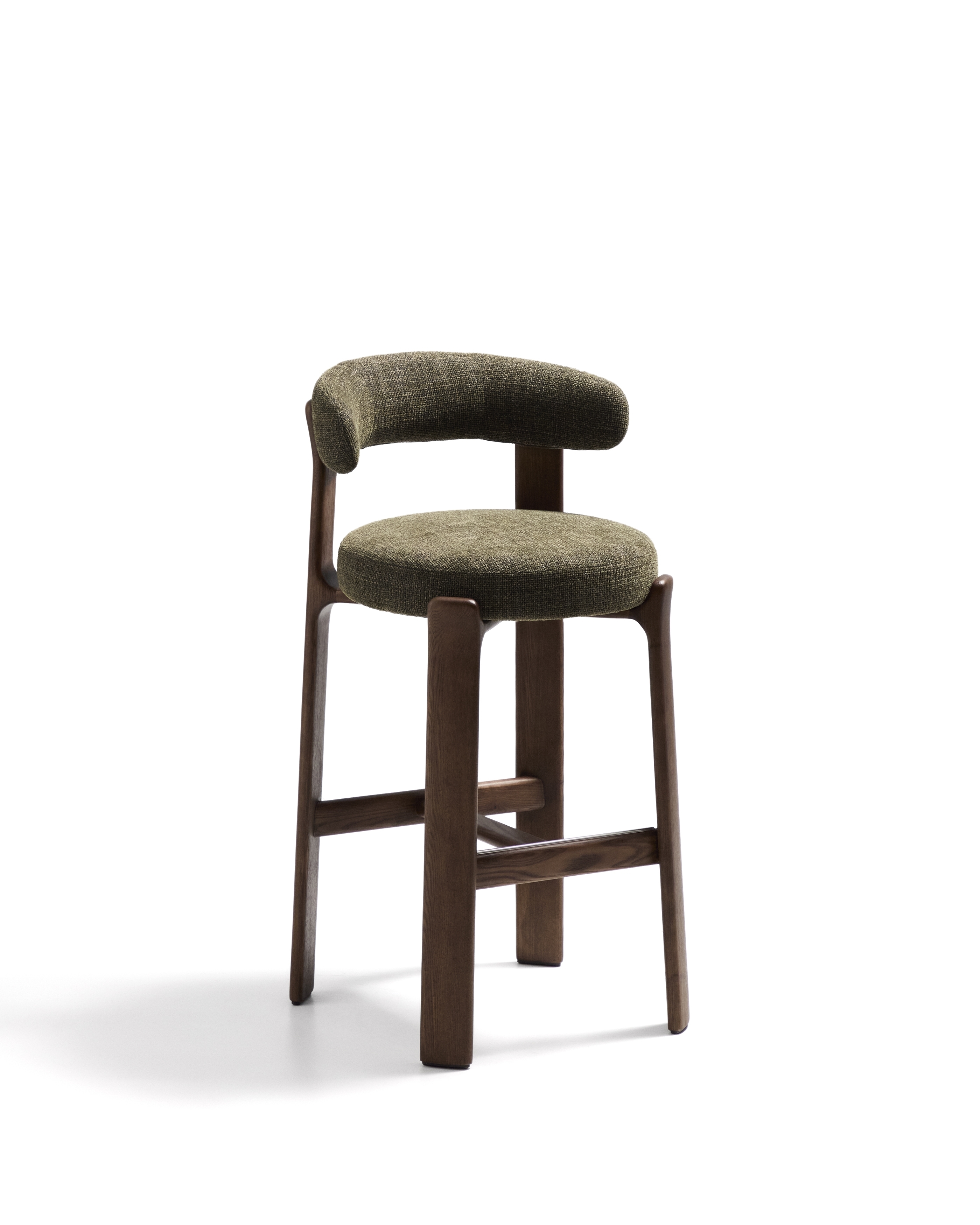 Барный стул Granite из зеленой синели и ясеня с отделкой орех 75 см La Forma (ex Julia Grup)