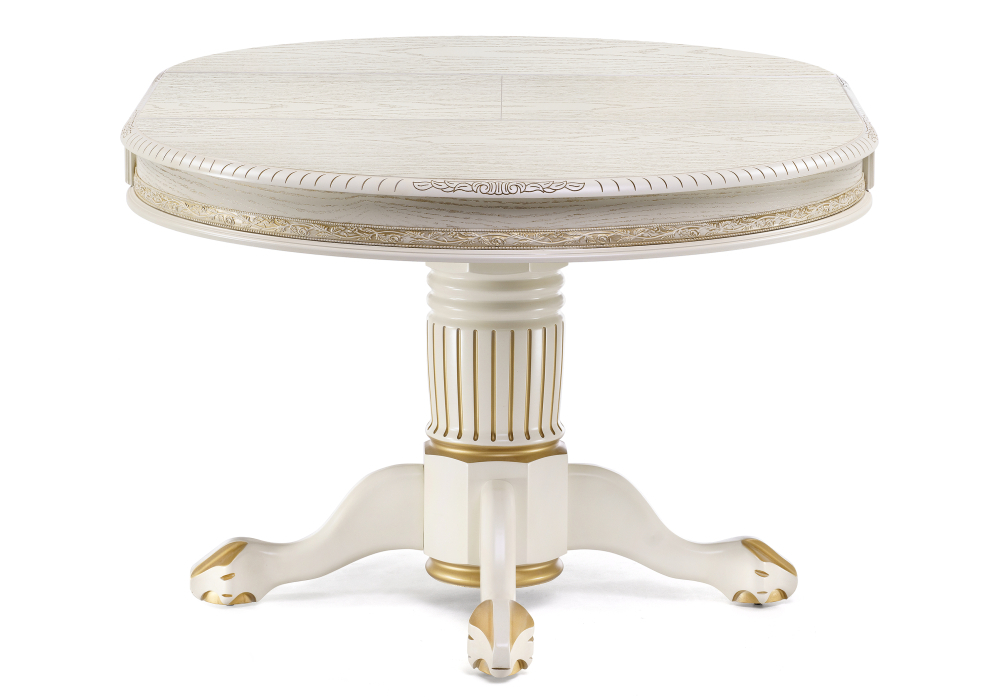 Стол деревянный Woodville Альфред 110(160)х110х80 слоновая кость с золотой патиной 450827