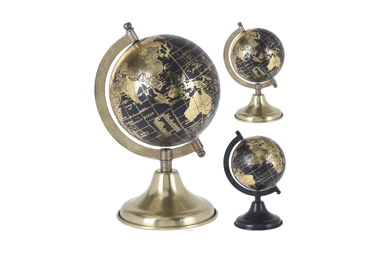 Глобус декоративный черный/золотой на металлической подставке Garda Decor A54910220